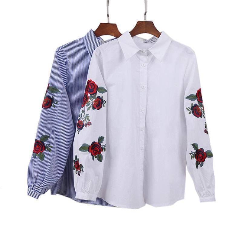 Plus Size - Women Blouses Ladies Floral Embroidery Blouse (US 6-16W)