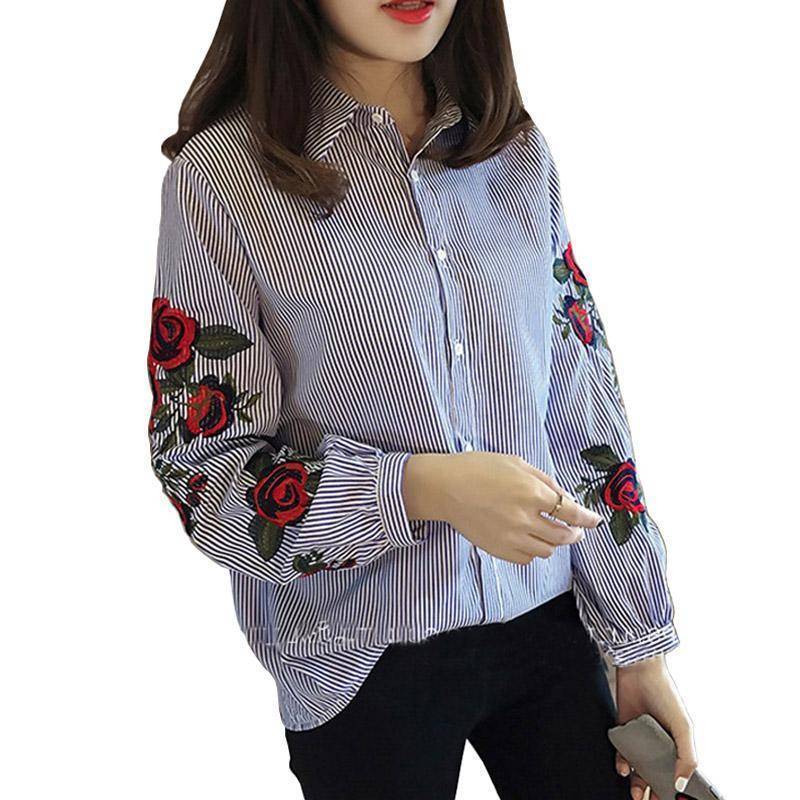 clothing Plus Size - Women Blouses Ladies Floral Embroidery Blouse (US 6-16W)