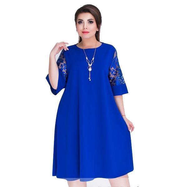 Clothing Plus Size - Women Clothing Summer Dress Blue A-line Loose Women Dress Lace Casual Beach Dress 5XL 6XL Large Dress Vestidos (US 14W-24W)