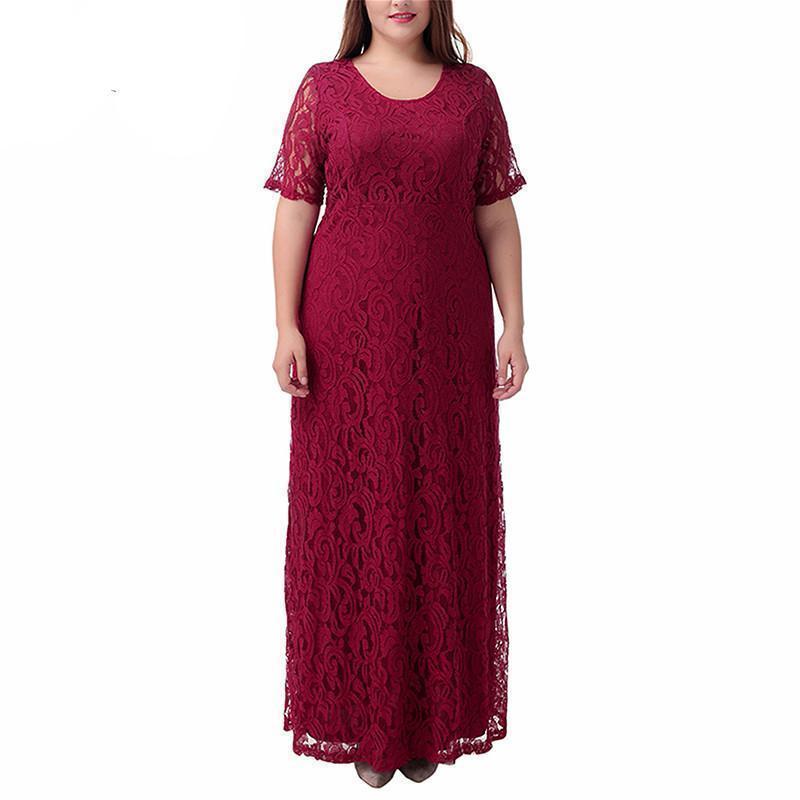 www. - Plus Size - Women Elegant Lace Party Dress 7XL 8XL 9XL  Short Sleeve Floor Length