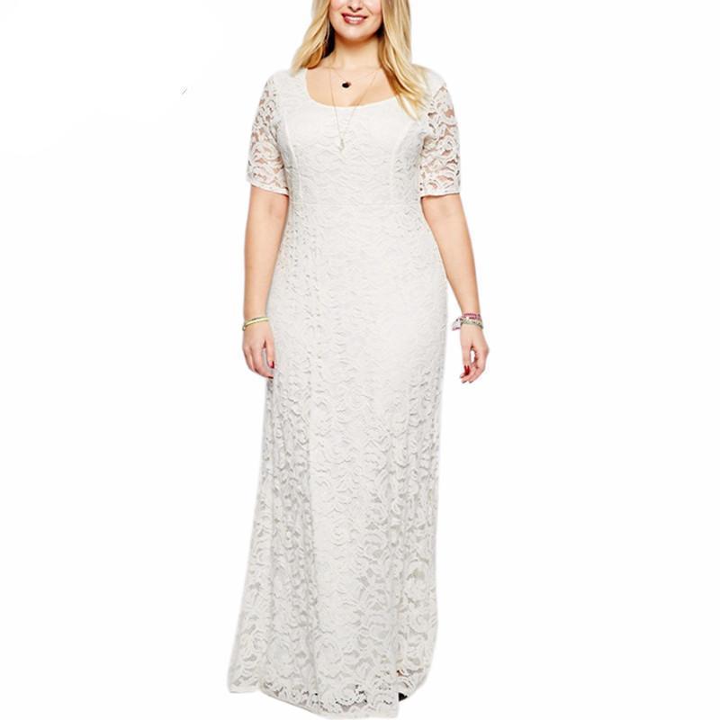 www. - Plus Size - Women Elegant Lace Party Dress 7XL 8XL 9XL  Short Sleeve Floor Length