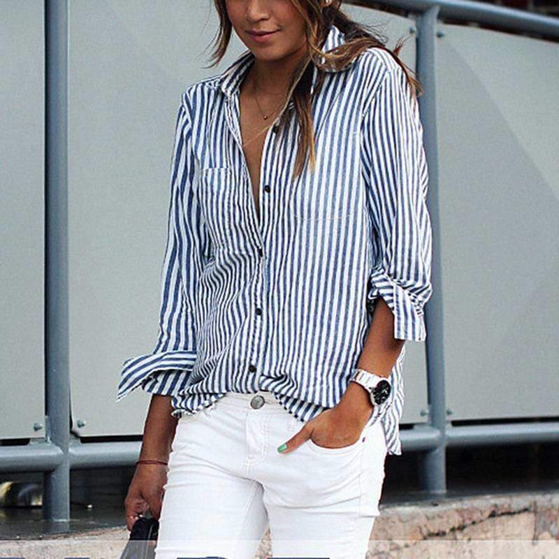 Plus Size - Women Striped Long Sleeve Shirt (US 10-20w)