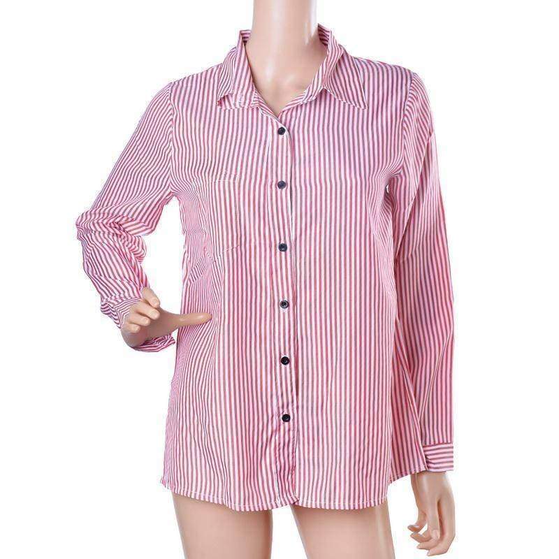 clothing Plus Size - Women Striped Long Sleeve Shirt (US 10-20w)