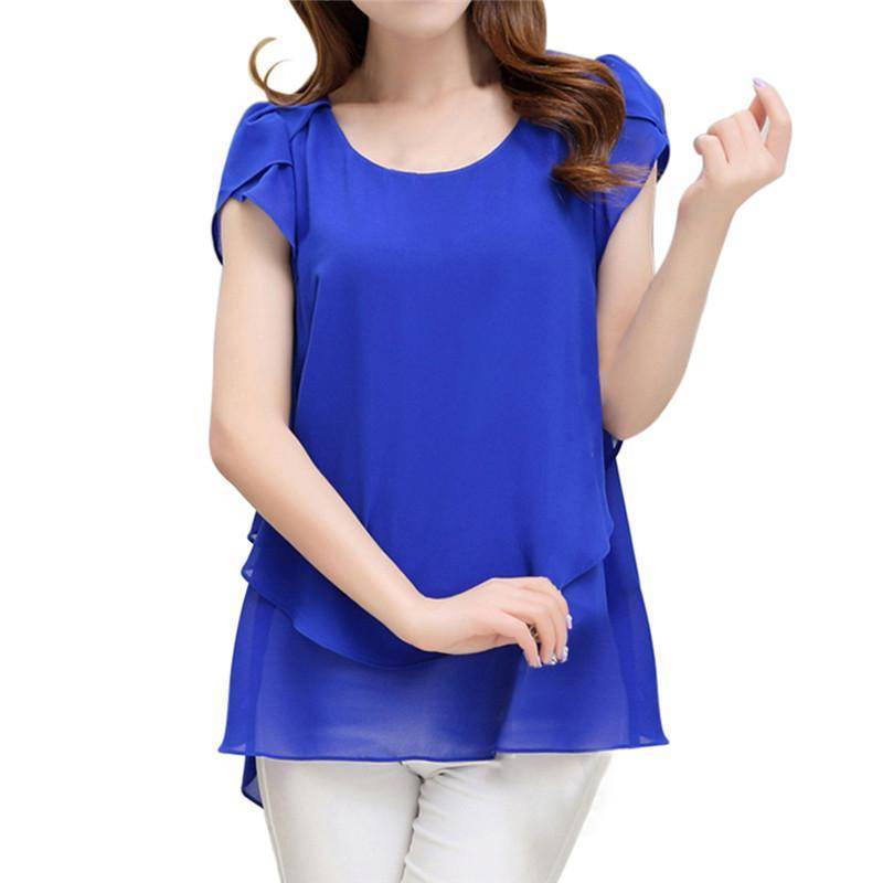 Clothing Plus Size - Womens Short Sleeve Chiffon Blouse Peplum Summer Tops Ladies Long Office Shirts Plus Size Ruffle Blouse Femme (US 8-20W)