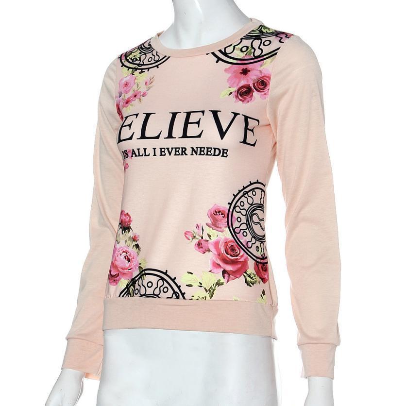 Clothing Printing Female sweatshirt Women Floral Print Sweatshirt Hoodies Long Sleeve Loose Blouse Moletom Feminino#WMES (US 4-14)