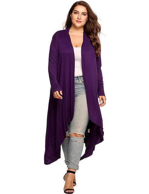 Clothing Purple / L (US 10-12) Plus Size - Women Cardigan Long Jacket,  Large Sweater, Big Oversized L-5XL (US 10-34)