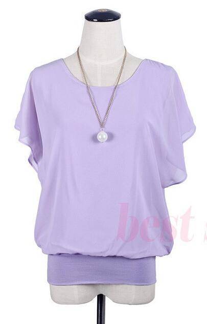 Clothing purple / S (US 8-10) Plus Size - Chiffon Blouse Ruffle Batwing Sleeve  (US 8-20w)