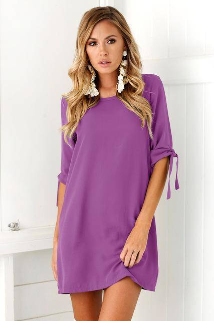 Clothing purple / S (US 8-10) Summer Casual Long Shirt /Short Chiffon Dress (US 8-18W)