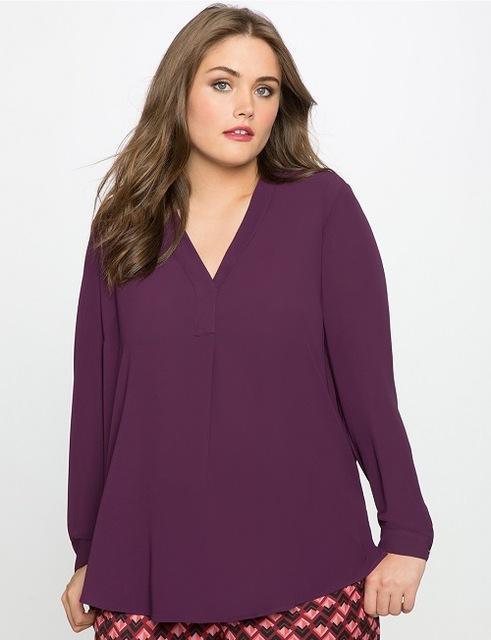Clothing Purple / XL (US 14-16) Plus Size - Beautiful Women slimming Chiffon Blouse (US 14-26W)