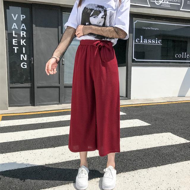 clothing red / M (US 18W-20W Plus Size - Casual Elastic waist, Loose Wide Leg Pants,  Preppy Style Trousers Female, Palazzo Pants (US 18W-20W)