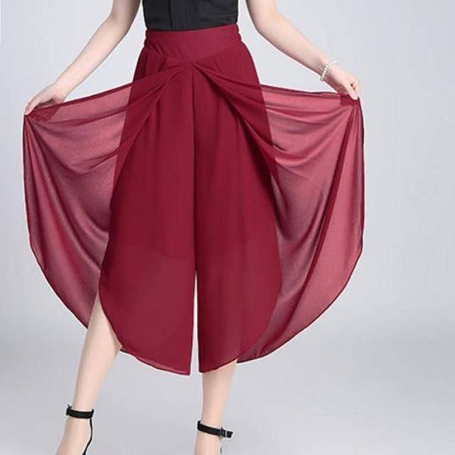 Clothing red / M (US 2-4) Casual Loose Wide Leg Palazzo Trousers Chiffon Stretch Pants (US 2-16)