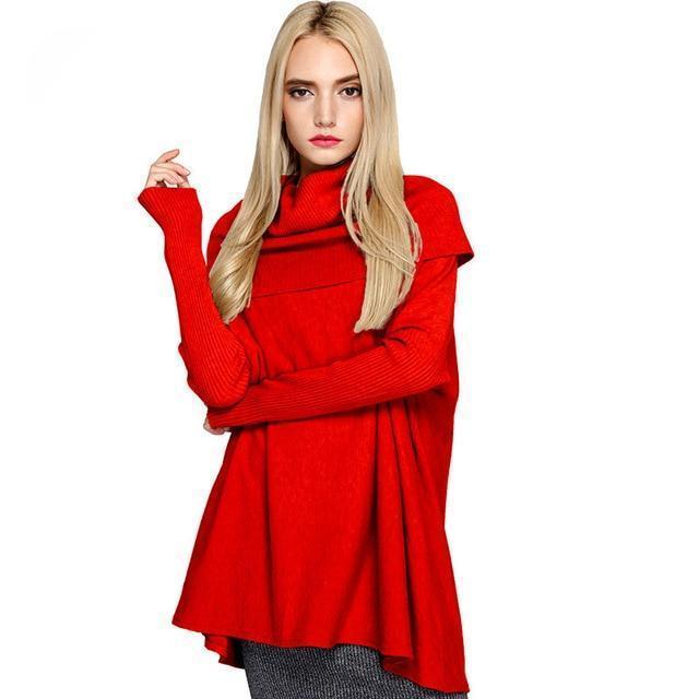 Clothing red / One Size Women Sweaters And Pullovers Easy Knitting Unlined Upper Garment Long Sleeve Knitting Sweater Woman (US 26W)