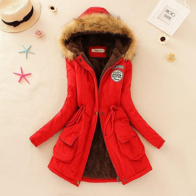 Clothing red / S (US 10-12) New Parkas Female Women Winter Coat Thickening Cotton Winter Jacket Womens Outwear Parkas for Women Winter (10-20W)