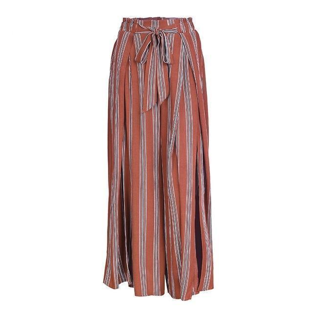 Clothing Red / S (US 2-4) High split stripe  high waist wide leg pants