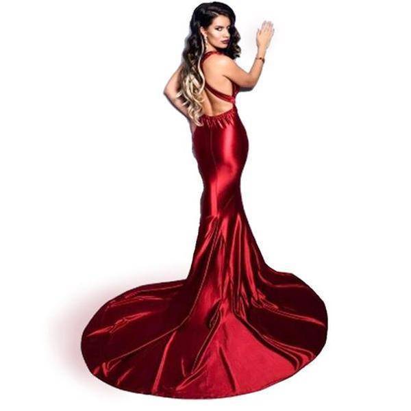 clothing Red / S (US 4-6) Elegant backless satin silk Mermaid tail Wonder dress (US 4-14)
