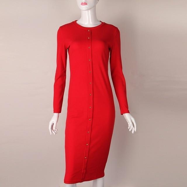 Clothing Red / S (US 4-6) Knitting Autumn Winter Dress Warm Women Knitted Dress Mid-calf Package Hip Sheath Bodycon Dress Elegant Office Pin Up LX062 (US 4-14)