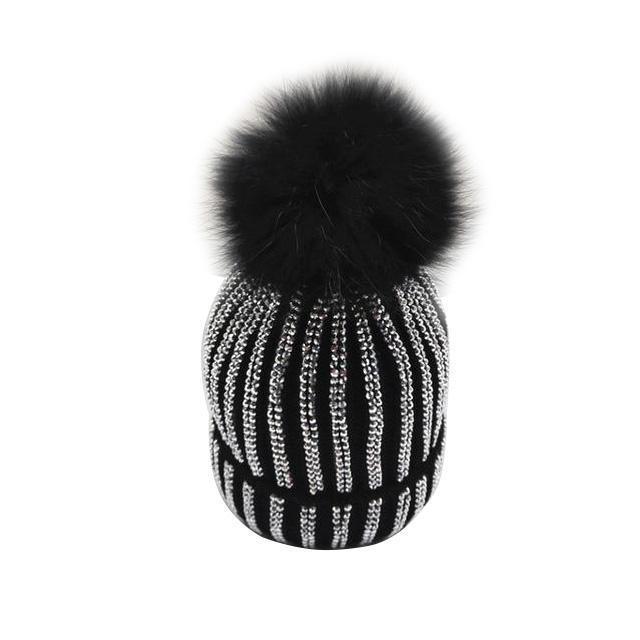 Clothing Removable Winter Warm Fur Pom pom Knitted bling Hats,  Skullies Beanie With 15cm Fur Ball