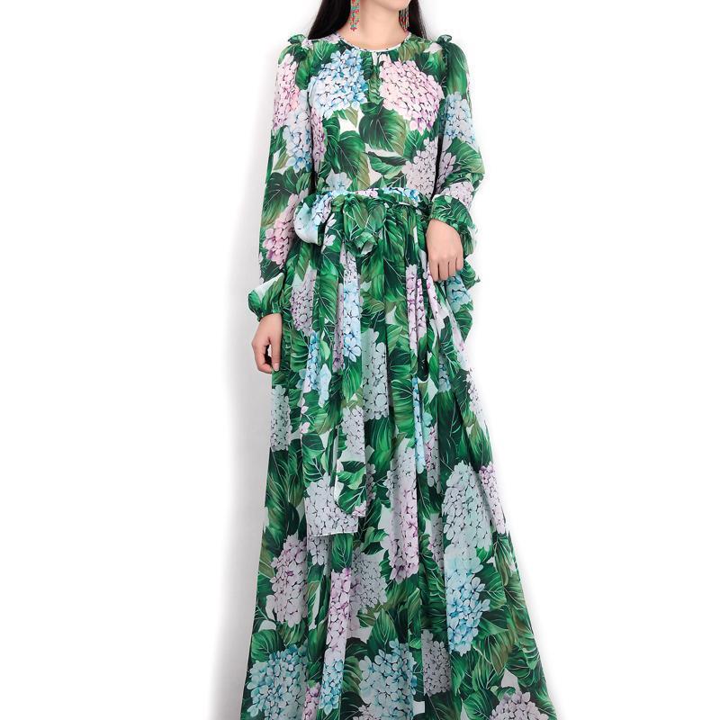www.Nuroco.com - Runway Hydrangea Floral Fall Dress Women Green Leaves Flower Print Diamond Buttons www.Nuroco.com - Runway Hydrangea Floral Fall Dress Women Green Leaves Flower Print Diamond Buttons