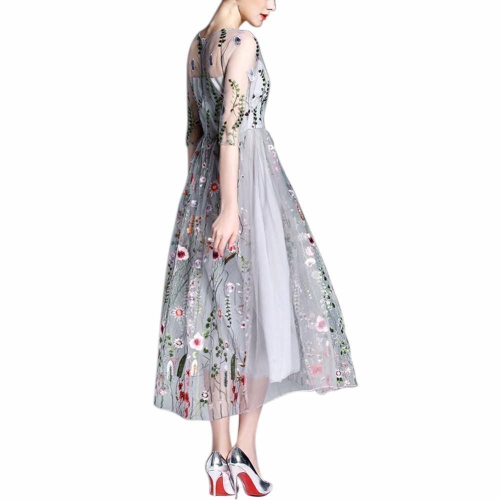 clothing S (US 2-4) Embroidery Ankle Floral Knee length Lining Dress US 10-12
