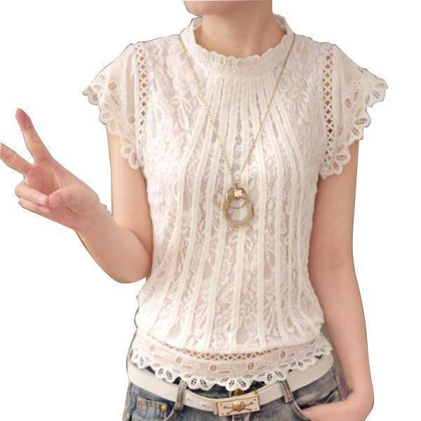 Clothing S (US 2) Short Petal Sleeve Floral Lace Tops  Chiffon Blouse Shirt  (US 2-16)