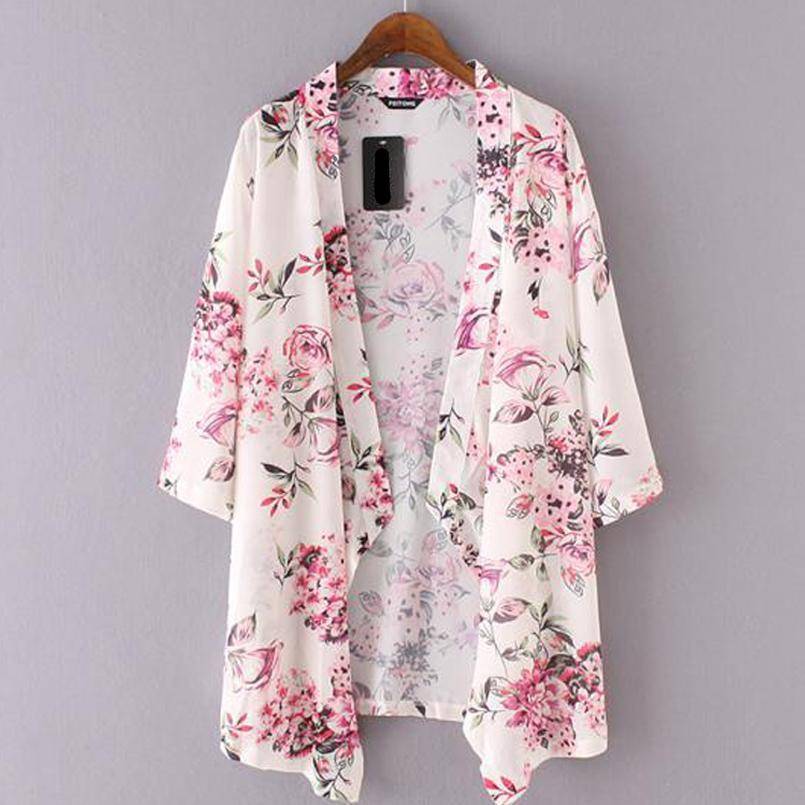 Clothing S (US 4) Beachwear Cardigans Floral Print Chiffon Long Kimono (US 4-8)