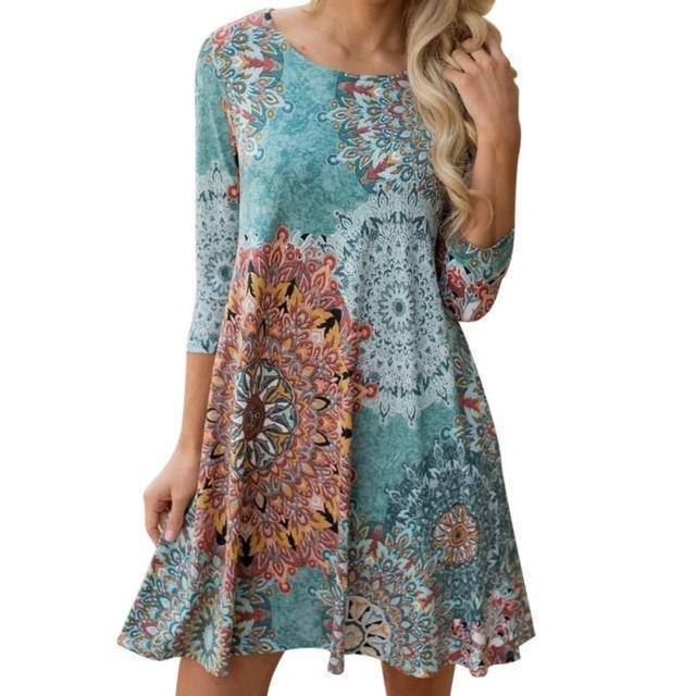 Clothing S (US 8-10) Long Sleeve Vintage Boho Mini Short Dress Floral Print (US 8-18W)