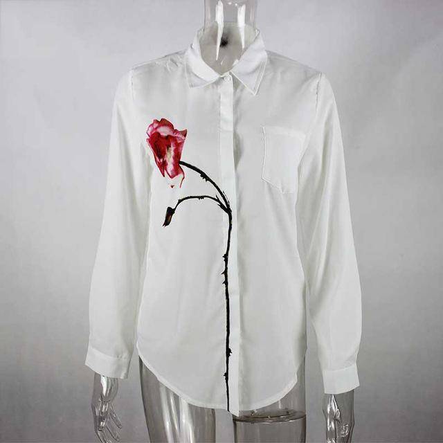 Clothing S (US 8-10) Rose Flower Printed Long Sleeve Blouse (US 8-16)