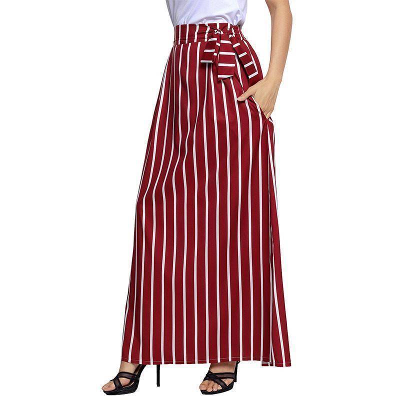 clothing S- XL, Make yourself Look Taller and Slimmer!  Long Vertical striped Boho Skirt with side pockets