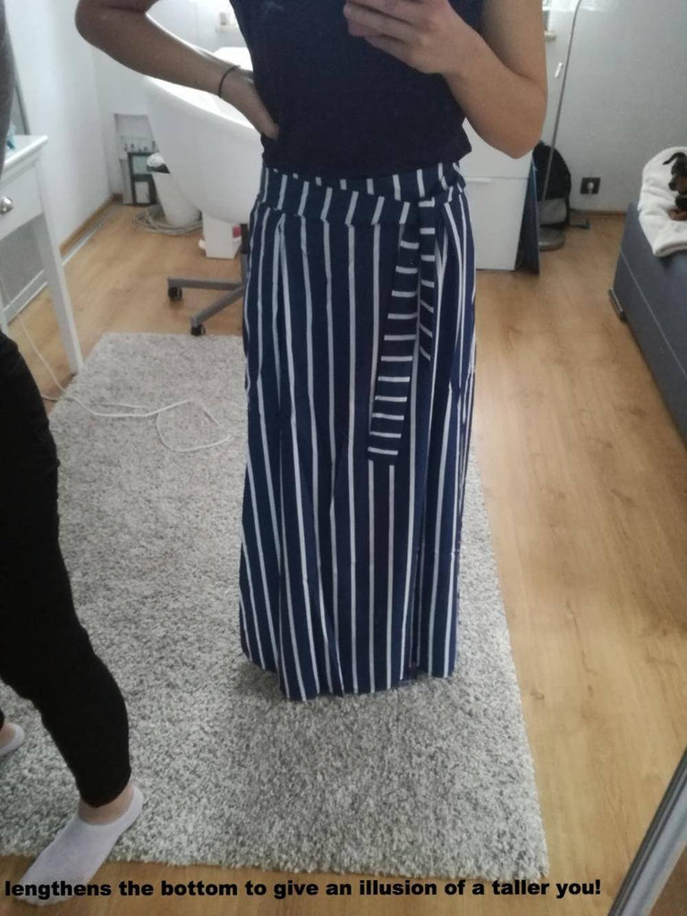 clothing S- XL, Make yourself Look Taller and Slimmer!  Long Vertical striped Boho Skirt with side pockets