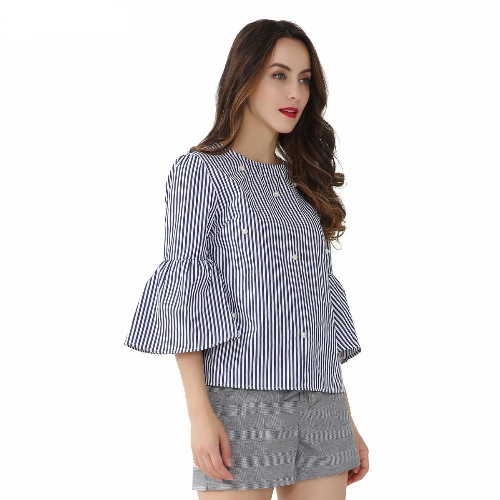 clothing SALE! Pearls beading striped shirts with flare sleeves (US 2-14)