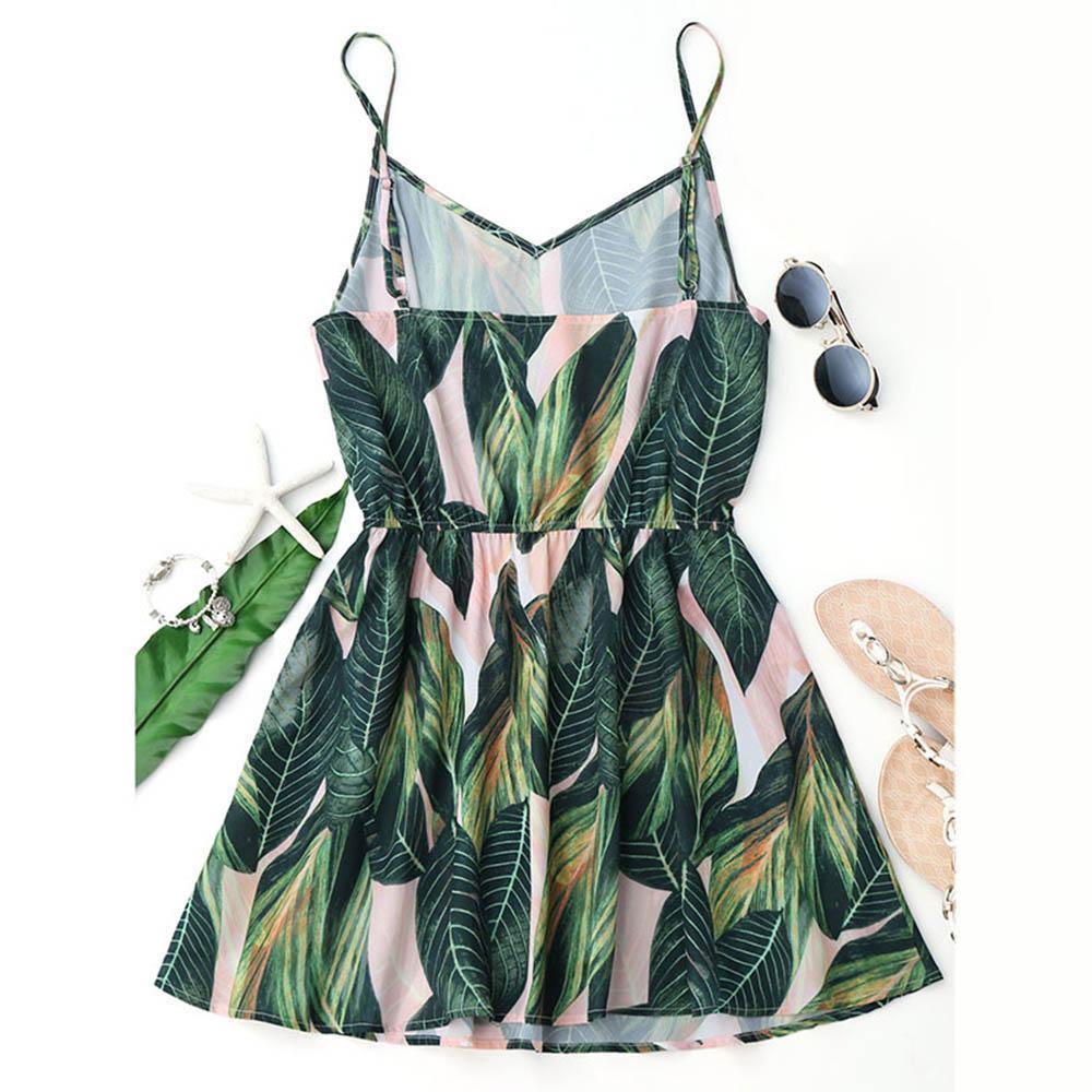 www.Nuroco.com - Sexy Beach Dress Women Mini Summer Dress Leaf Print Sleeveless V Neck Spaghetti www.Nuroco.com - Sexy Beach Dress Women Mini Summer Dress Leaf Print Sleeveless V Neck Spaghetti