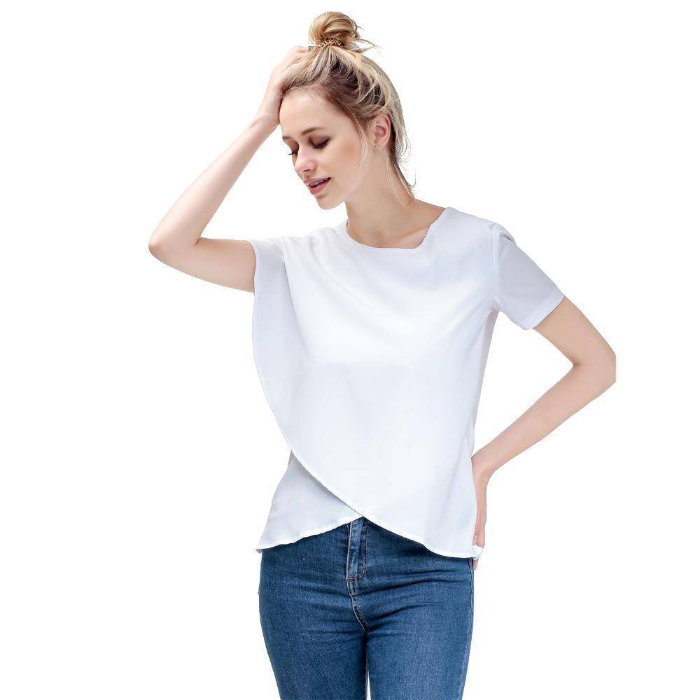 Clothing Short Sleeve White Chiffon Blouses Women Clothing Summer Woman Casual Blouse New Women Shirts female  (US 6-14)