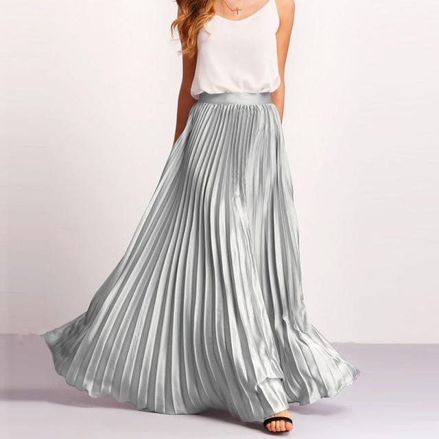 Clothing Silver / S Custom Made Pleated Maxi Women's Skirt, handmade with High Waist zipper,  Floor Length Women Long Skirt Comfortable Chiffon