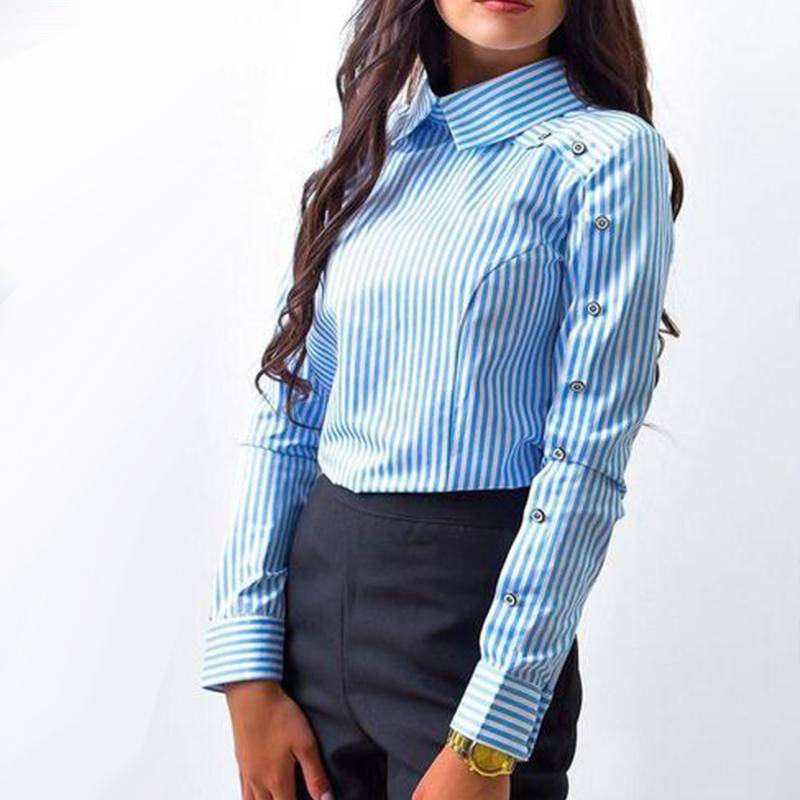 Clothing Sky Blue / S (US 6) Plus Size - Striped Button Blouses  (US 6-16)