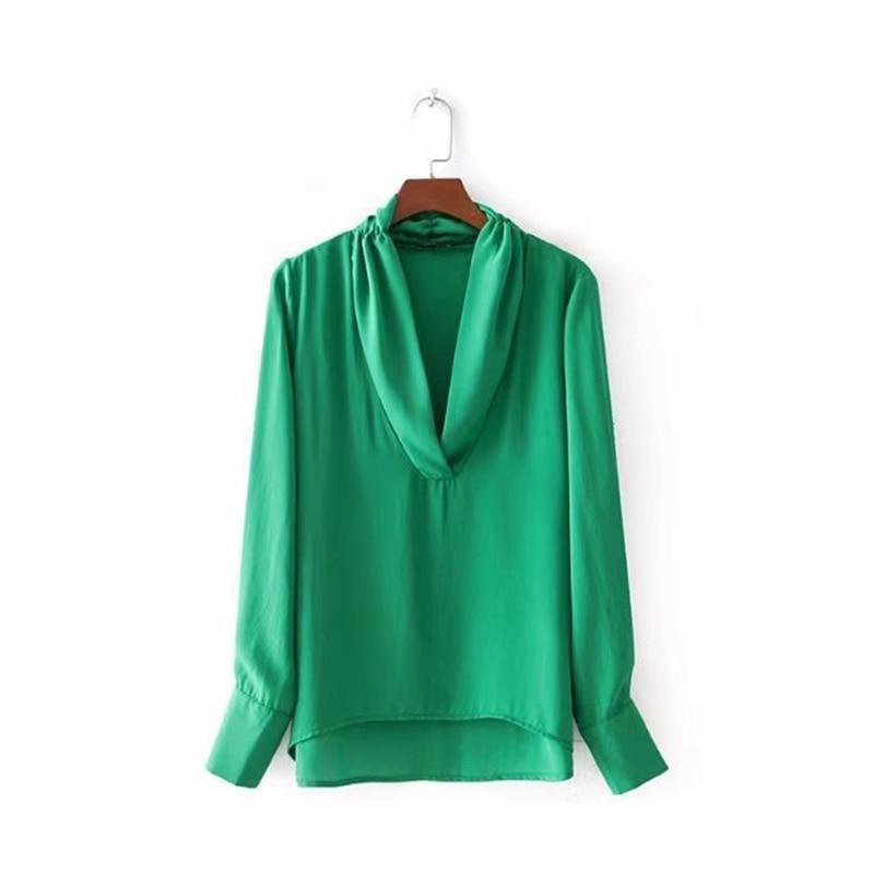 Clothing Spring Women Sweet Blouse Long Sleeve Solid V Neck Blouse Fashion Casual Female Blouse Women Tops (US 8-14)
