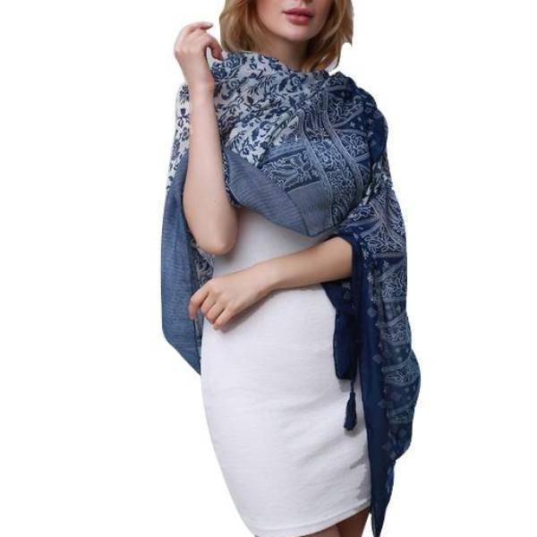 www.Nuroco.com - Summer Blue and White Porcelain Print Tassel Wraps Pashmina Scarf Shawls 175 x www.Nuroco.com - Summer Blue and White Porcelain Print Tassel Wraps Pashmina Scarf Shawls 175 x