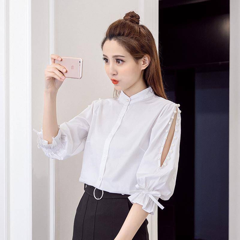 Clothing summer new Korean version of the small fresh women blouse hollow casual loose student seven points shirt top blusas 152B 30 (US 4-16)