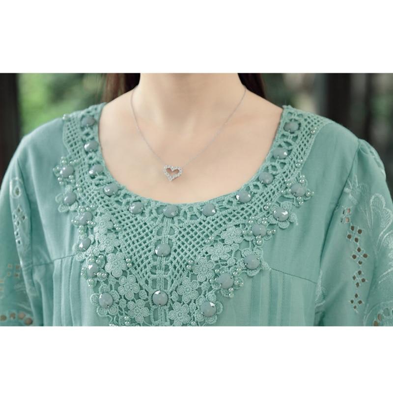 Clothing summer new retro Chinese wind embroidery women blouse hollow out round neck plus size art blouse shirt top blusas 782F 30 (US 14-18W)