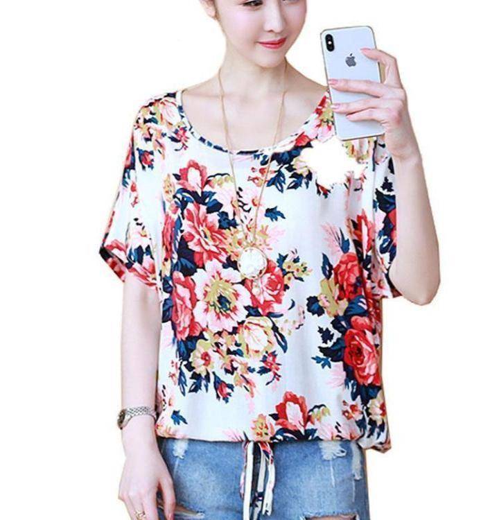 Clothing Summer Women Blouse Loose Print Chiffon  Shirts Top Tee (US 6-16W)