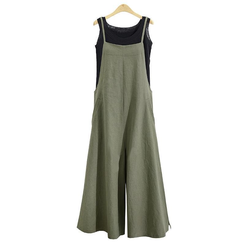 Clothing Summer ZANZEA Women Cotton Linen Wide Leg Romper Casual Strappy Sleeveless Loose Long Jumpsuit Dungaree Party Overalls (US 16W-28W)