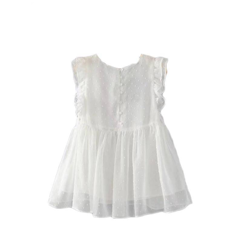 Clothing Sweet floral embroidery pleated ruffled shirt cute sleeveless vintage doll blouse  (US 8-16)