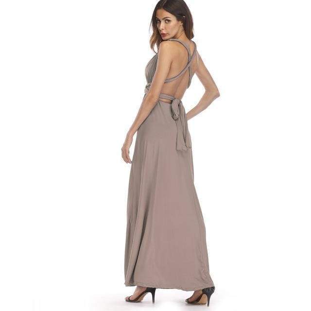 Clothing Tan / S (US 8-10) Plus Size - Infinity Convertible Wonder Dress,  20 Colors Summer Maxi Party Dresses Multiway Swing Dress  Wrap Dress (US 8 - 18 W)