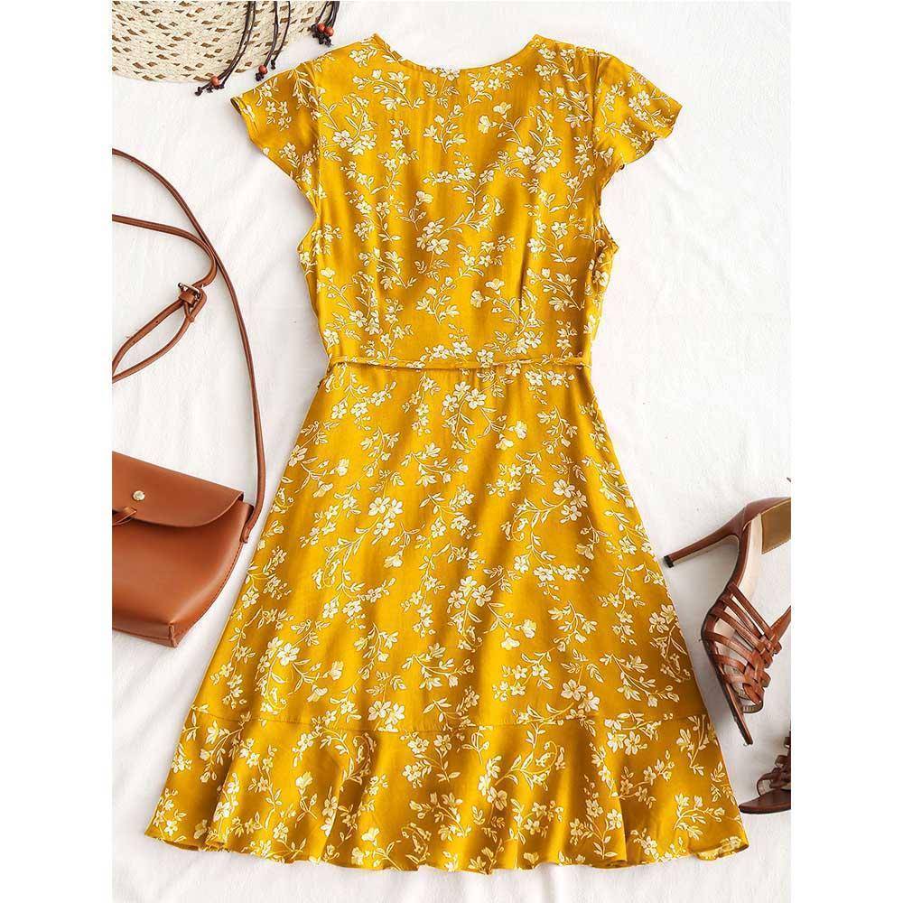 www.Nuroco.com - Tiny Floral Ruffle Wrap Mini Dress Boho Summer Dress Women V Neck Casual Short www.Nuroco.com - Tiny Floral Ruffle Wrap Mini Dress Boho Summer Dress Women V Neck Casual Short