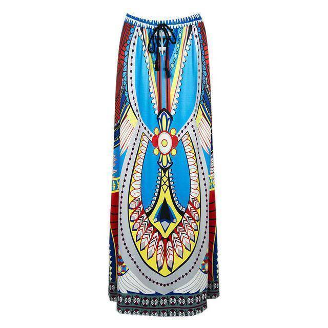 clothing Turquoise Fits 25 - 45" waist, African, Boho Print Beach Maxi High Waist Skirts