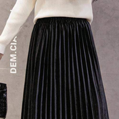 clothing Velvet Belt - Black / S 7 colors, S- XL, 2 Belt choices, Velvet Pleated Mid Calf Skirts