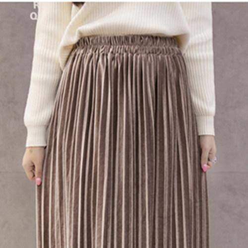 clothing Velvet Belt - Coffee / S 7 colors, S- XL, 2 Belt choices, Velvet Pleated Mid Calf Skirts