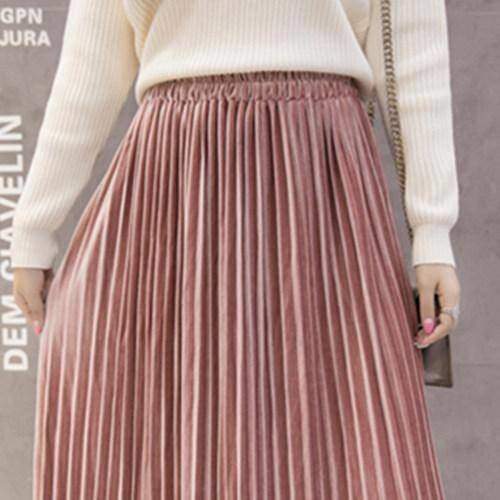 7 colors, S- XL, 2 Belt choices, Velvet Pleated Mid Calf Skirts
