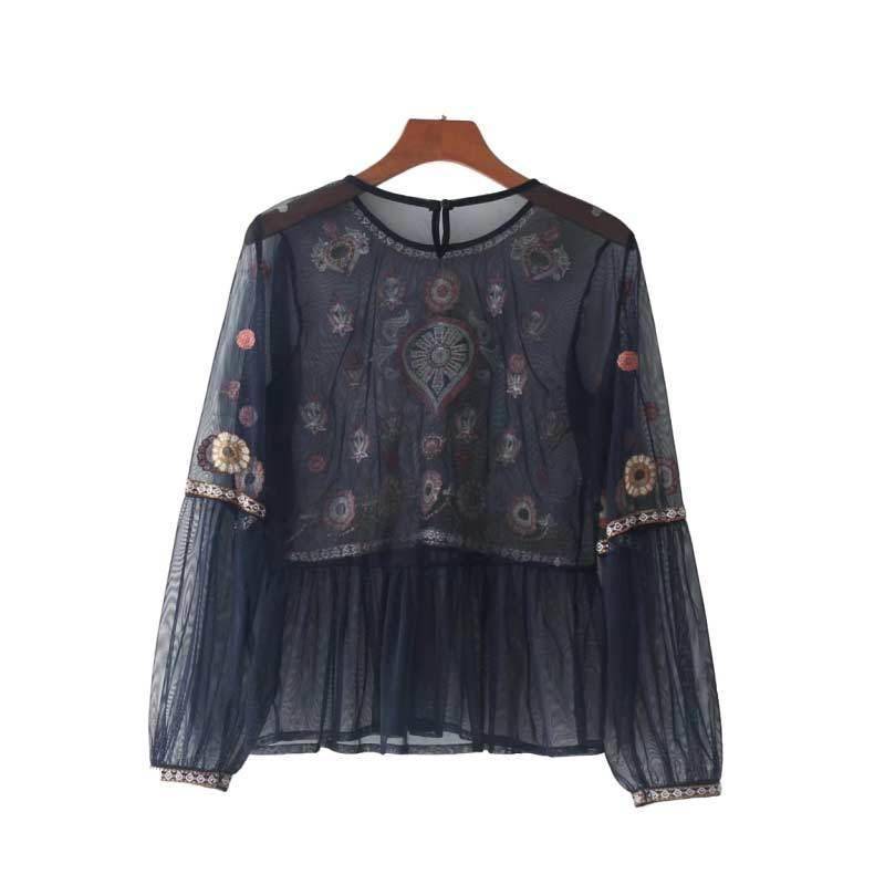 Clothing Vintage floral embroidery mesh shirts  (US 8-16)