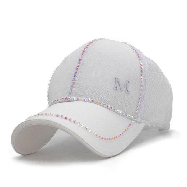 Clothing White / 56cm to 60cm Bling baseball Cap, Women Breathable, adjustable Cap, Glam jewel sparkle hat in Pink white