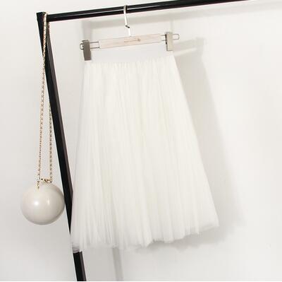 clothing White Fits 22" - 41" wasit - Three Layers, Tulle Elastic High waist Midi Skirt